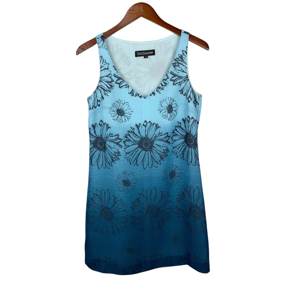 Vintage Guess Collection Dress Blue Ombre Floral Shift Mini Sleeveless Women's S